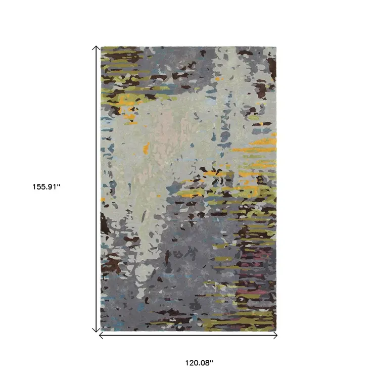 10' X 13' Gray Black And Yellow Abstract Hand Tufted Area Rug