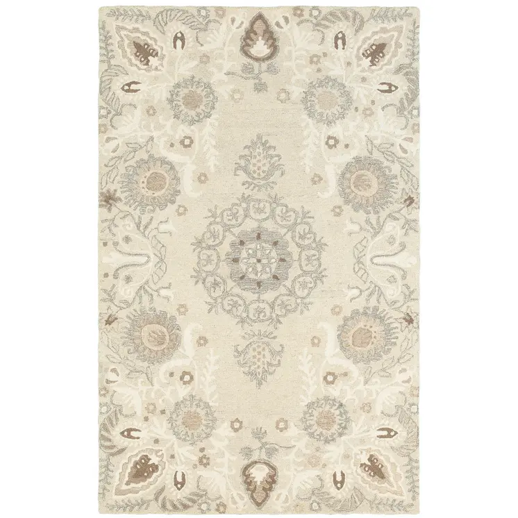 10' X 13' Sand Wool Floral Hand Tufted Area Rug
