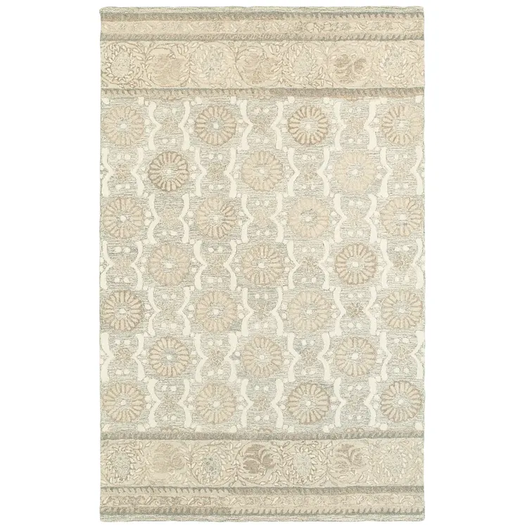 10' X 13' Sand Wool Floral Hand Tufted Area Rug