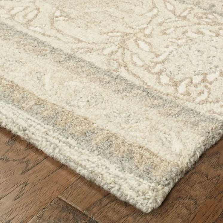10' X 13' Sand Wool Floral Hand Tufted Area Rug