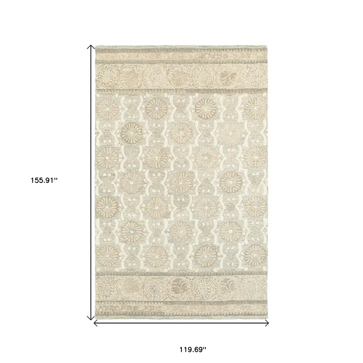 10' X 13' Sand Wool Floral Hand Tufted Area Rug