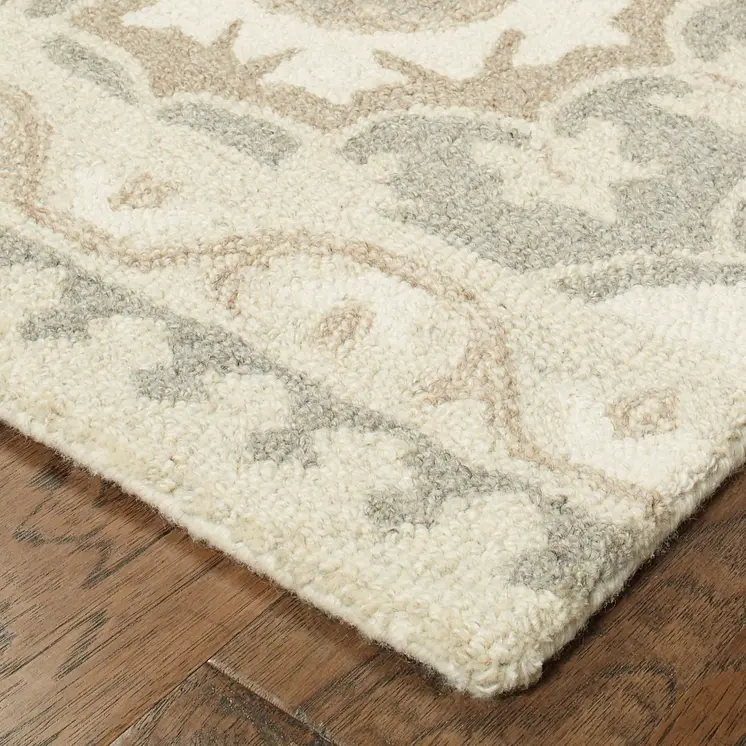 10' X 13' Gray And Sand Wool Floral Hand Tufted Area Rug