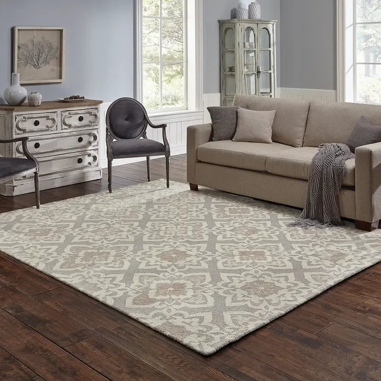 10' X 13' Sand And Gray Wool Geometric Hand Tufted Area Rug
