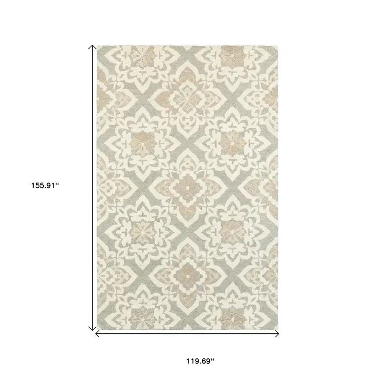 10' X 13' Sand And Gray Wool Geometric Hand Tufted Area Rug