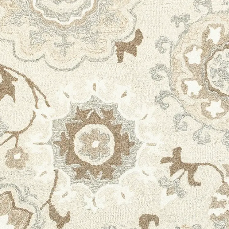 10' X 13' Ivory And Gray Wool Floral Hand Tufted Area Rug