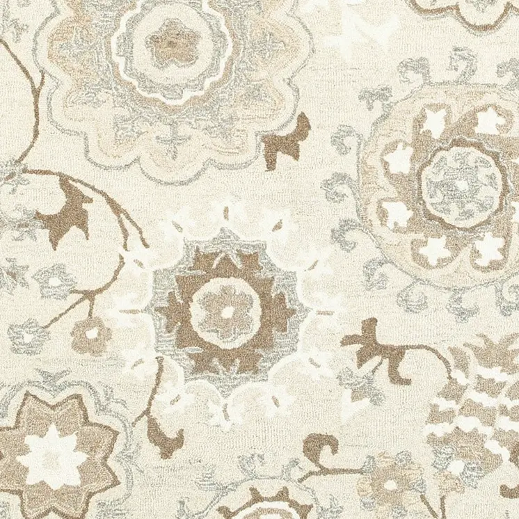 10' X 13' Ivory And Gray Wool Floral Hand Tufted Area Rug