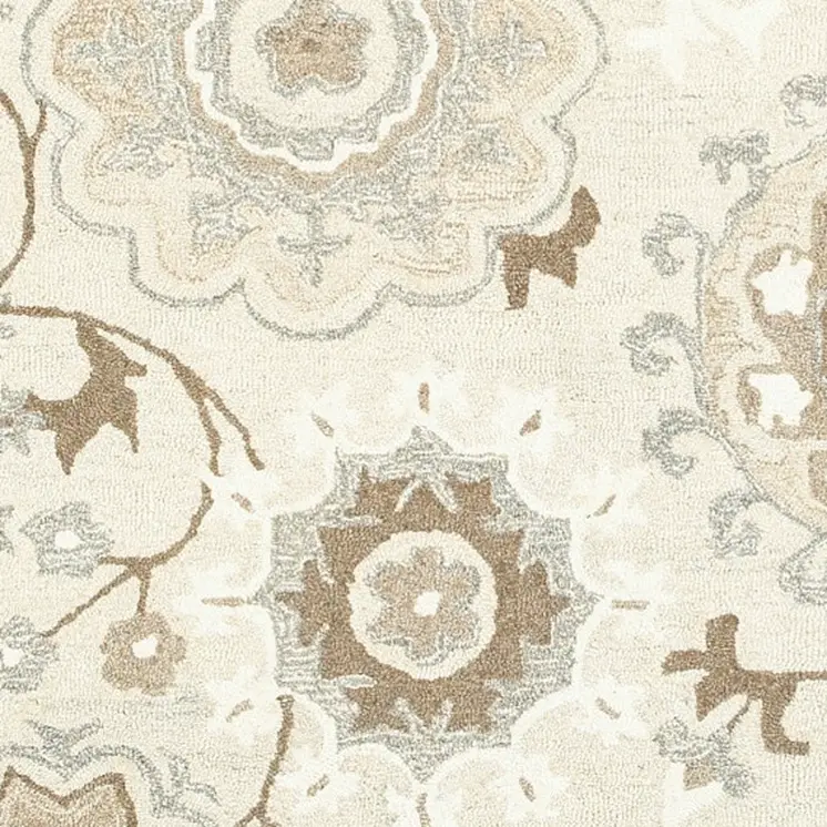 10' X 13' Ivory And Gray Wool Floral Hand Tufted Area Rug