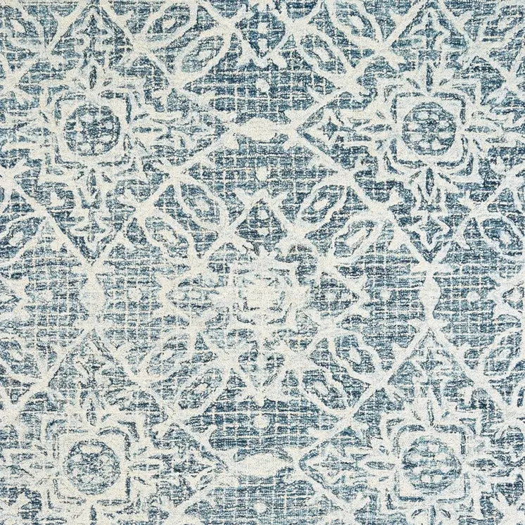 10' X 13' Blue And Ivory Wool Geometric Hand Tufted Area Rug
