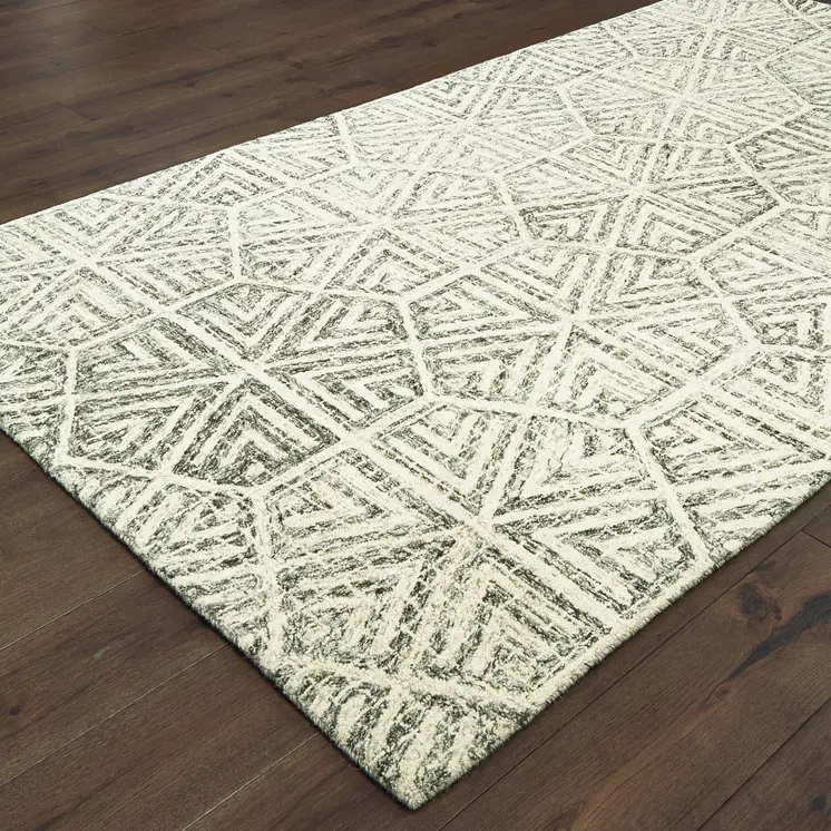 10' X 13' Gray And Ivory Wool Geometric Hand Tufted Area Rug