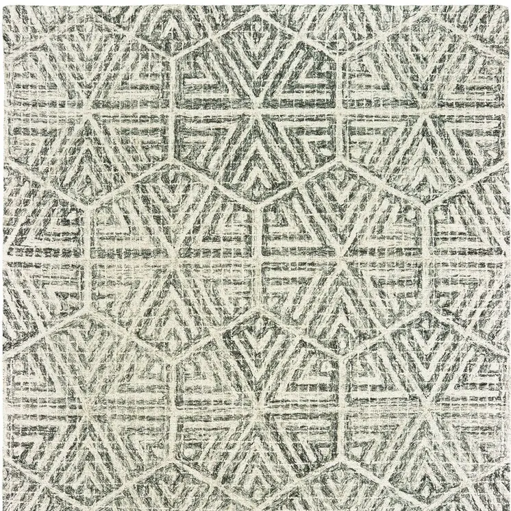 10' X 13' Gray And Ivory Wool Geometric Hand Tufted Area Rug