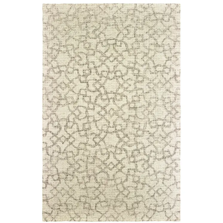 10' X 13' Tan And Ivory Wool Geometric Hand Tufted Area Rug