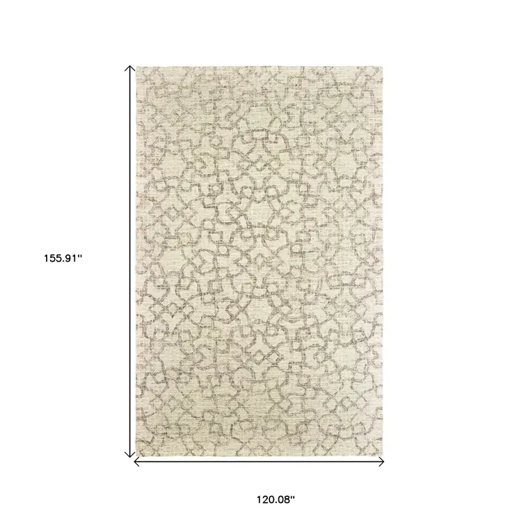 10' X 13' Tan And Ivory Wool Geometric Hand Tufted Area Rug