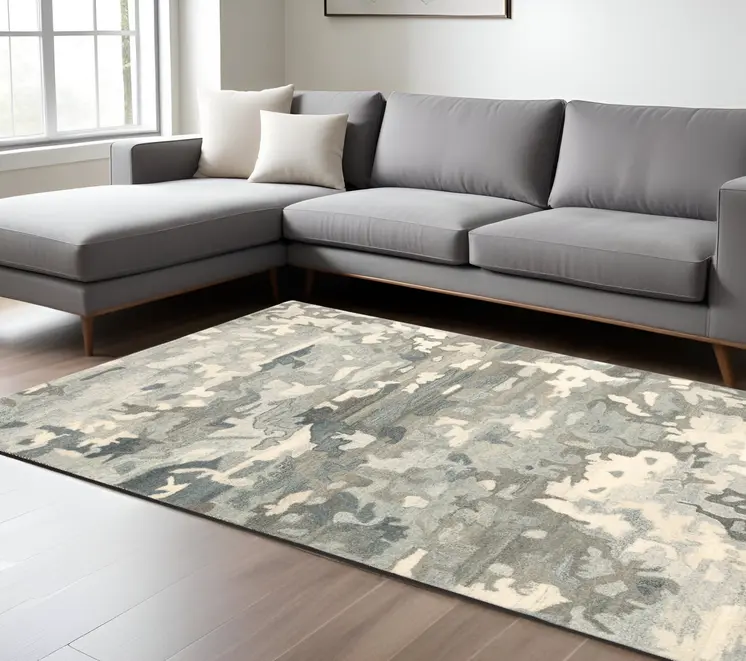 10' X 13' Gray And Charcoal Wool Abstract Hand Tufted Area Rug