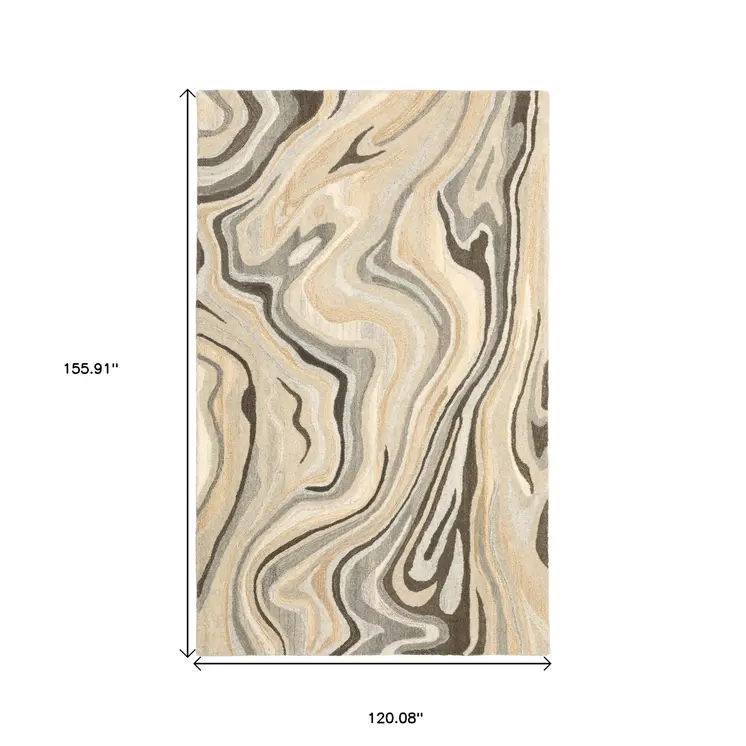 10' X 13' Beige And Charcoal Wool Abstract Hand Tufted Area Rug