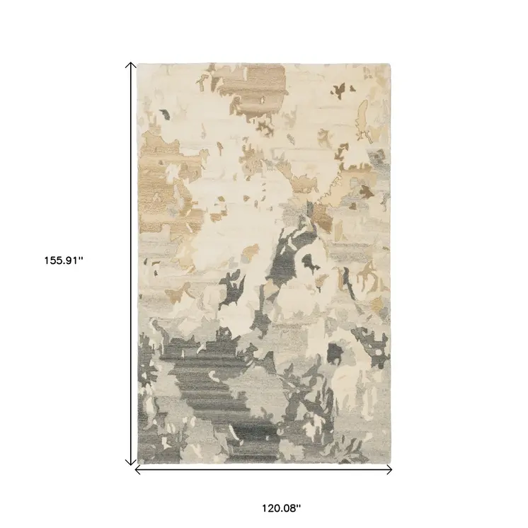 10' X 13' Beige Wool Abstract Hand Tufted Area Rug