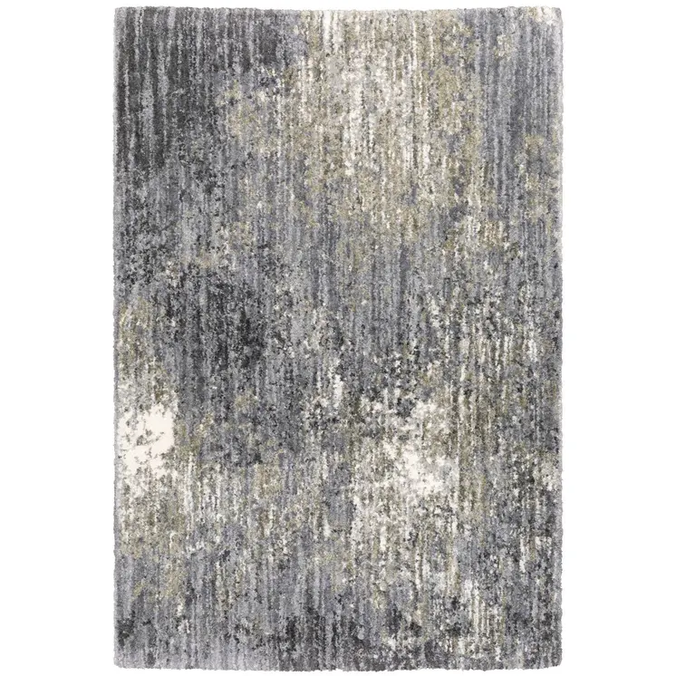 10' X 13' Gray And Ivory Abstract Shag Area Rug