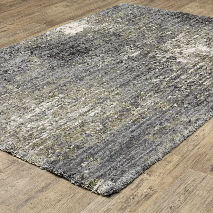 10' X 13' Gray And Ivory Abstract Shag Area Rug