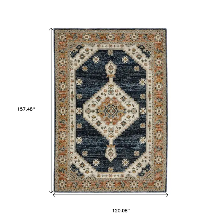10' X 13' Blue And Orange Medallion Area Rug
