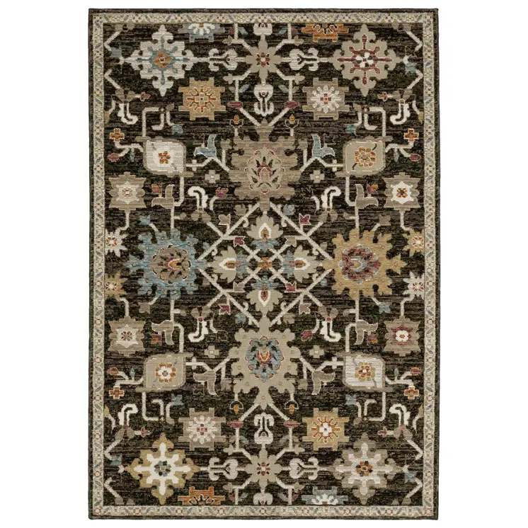 10' X 13' Brown Tan And Gray Oriental Area Rug