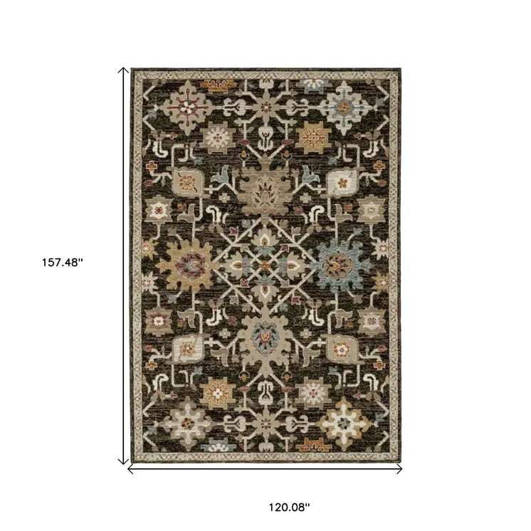 10' X 13' Brown Tan And Gray Oriental Area Rug