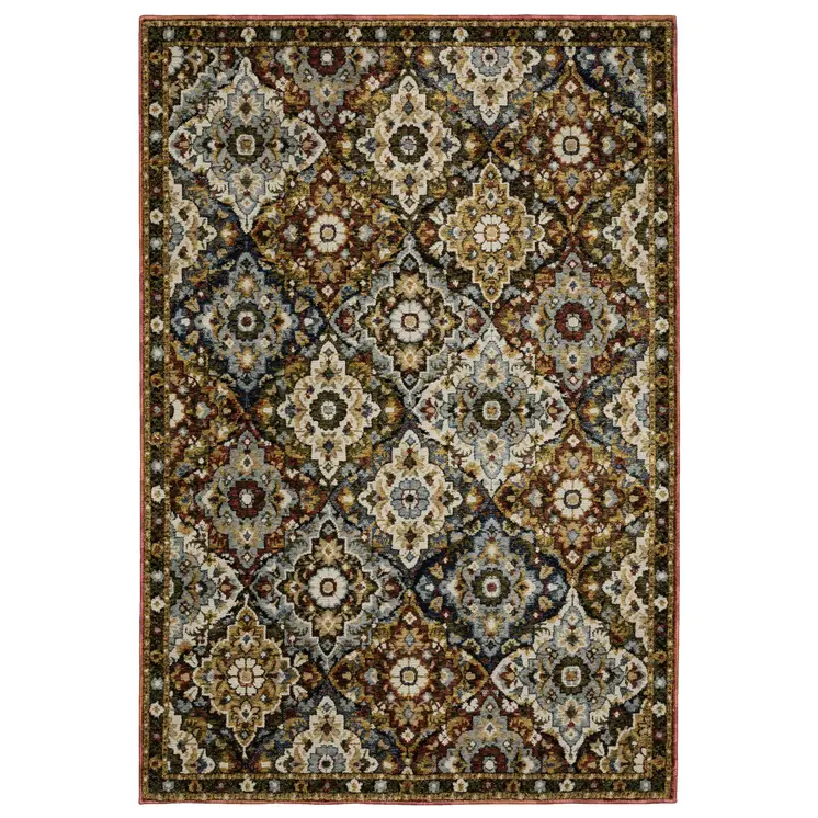 10' X 13' Red Tan And Ivory Medallion Area Rug