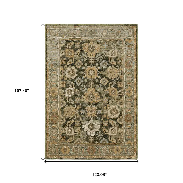 10' X 13' Green And Gold Oriental Area Rug
