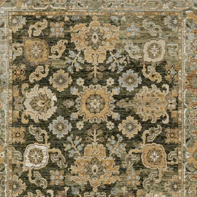 10' X 13' Green And Gold Oriental Area Rug