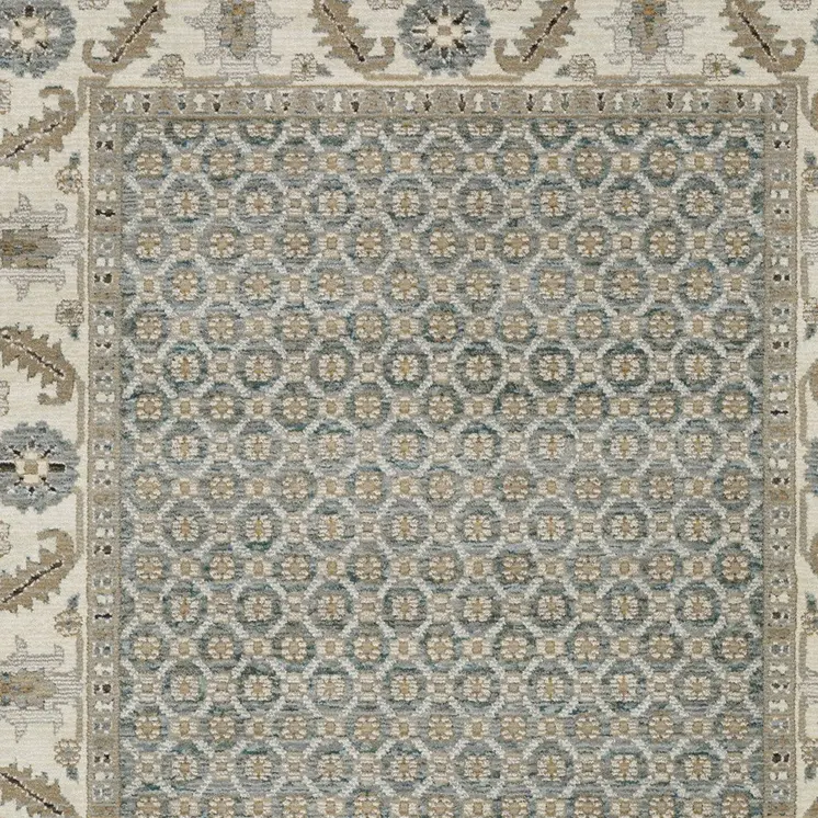 10' X 13' Blue And Ivory Oriental Area Rug