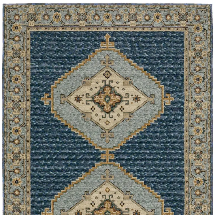10' X 13' Blue And Gold Medallion Area Rug