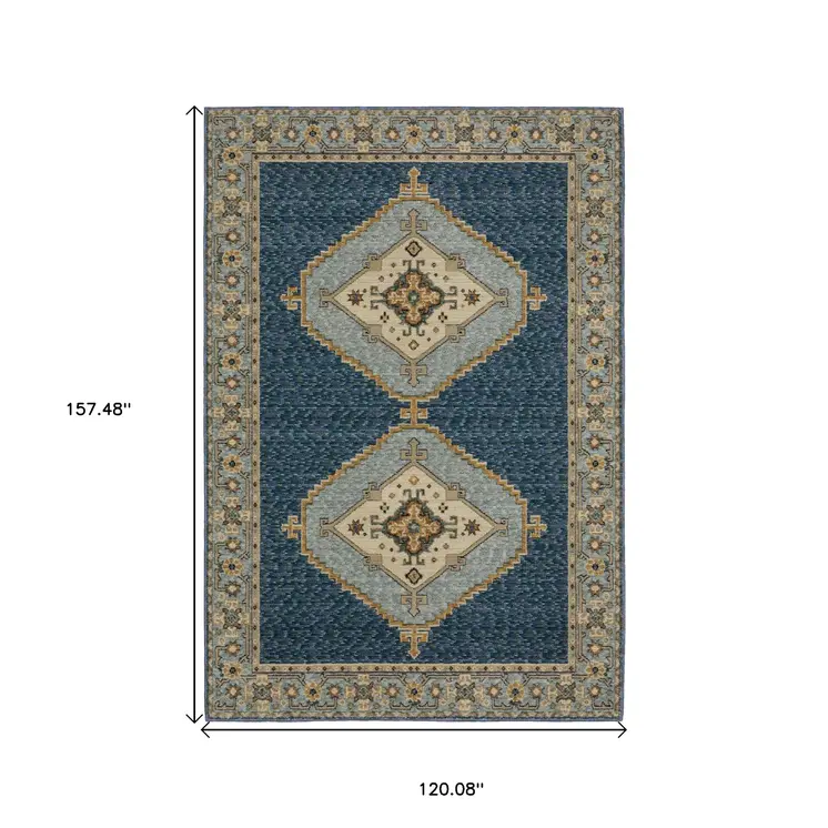 10' X 13' Blue And Gold Medallion Area Rug