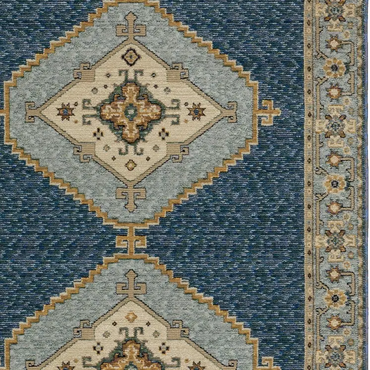 10' X 13' Blue And Gold Medallion Area Rug