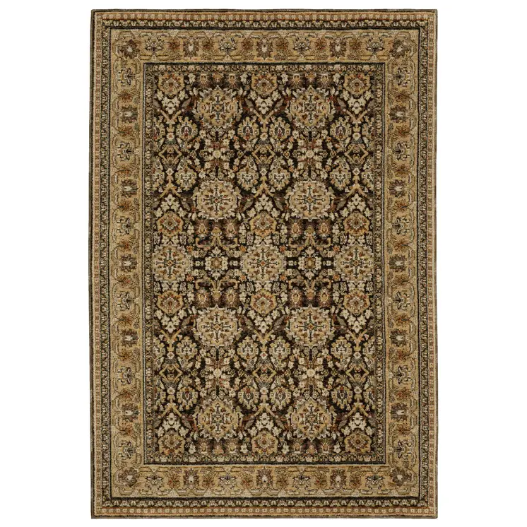 10' X 13' Brown And Gold Oriental Area Rug