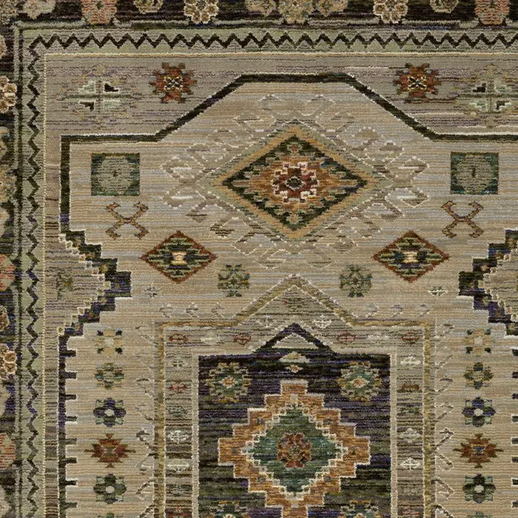 10' X 13' Gray And Green Tribal Area Rug