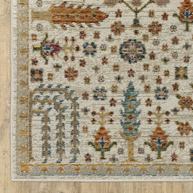 10' X 13' Ivory And Gold Oriental Area Rug