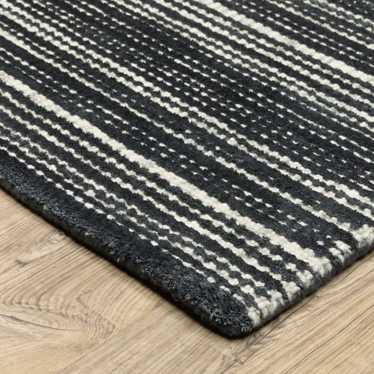 10' X 13' Black And Ivory Striped Hand Tufted Area Rug