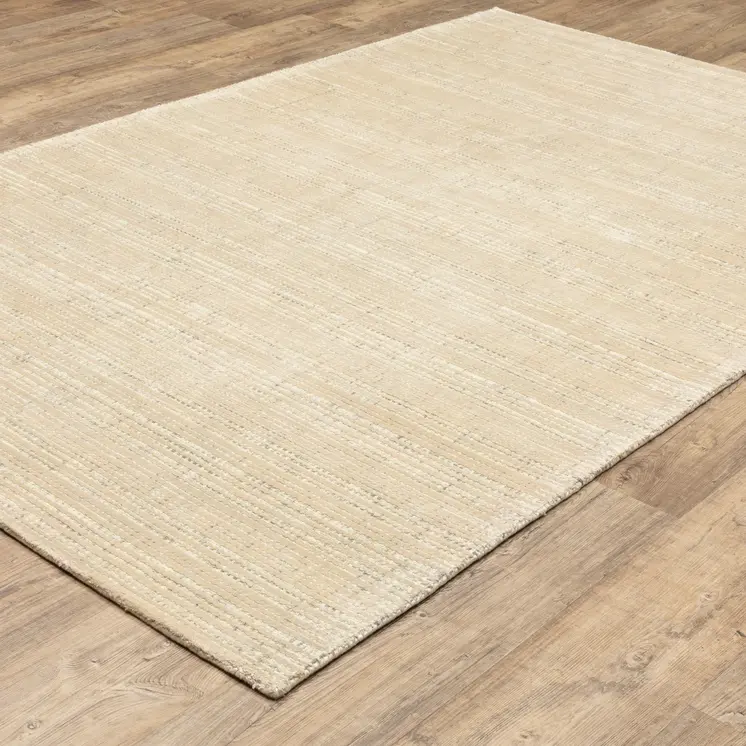 10' X 13' Beige And Ivory Striped Hand Tufted Area Rug