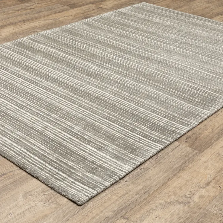 10' X 13' Gray And Ivory Striped Hand Tufted Area Rug