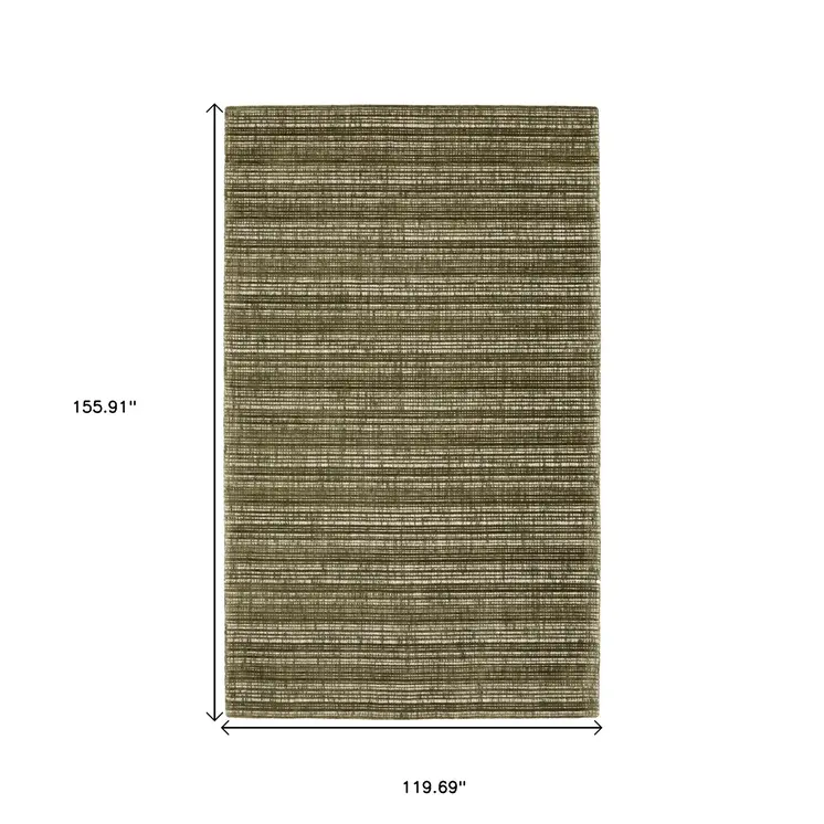 10' X 13' Green And Ivory Striped Hand Tufted Area Rug
