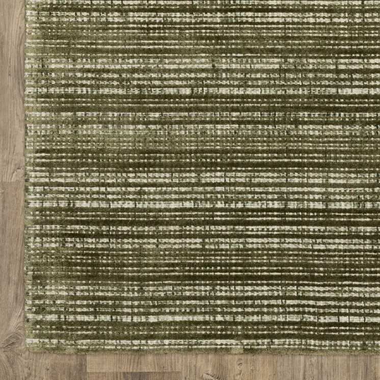 10' X 13' Green And Ivory Striped Hand Tufted Area Rug