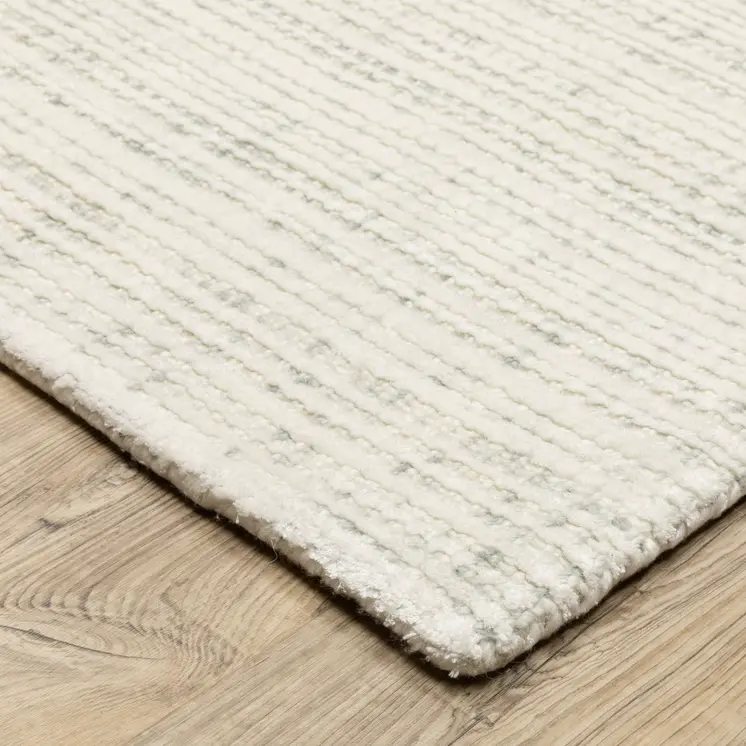 10' X 13' Ivory And Gray Striped Hand Tufted Area Rug