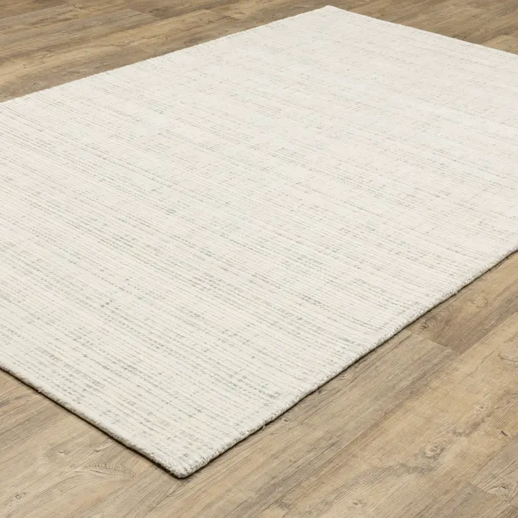 10' X 13' Ivory And Gray Striped Hand Tufted Area Rug