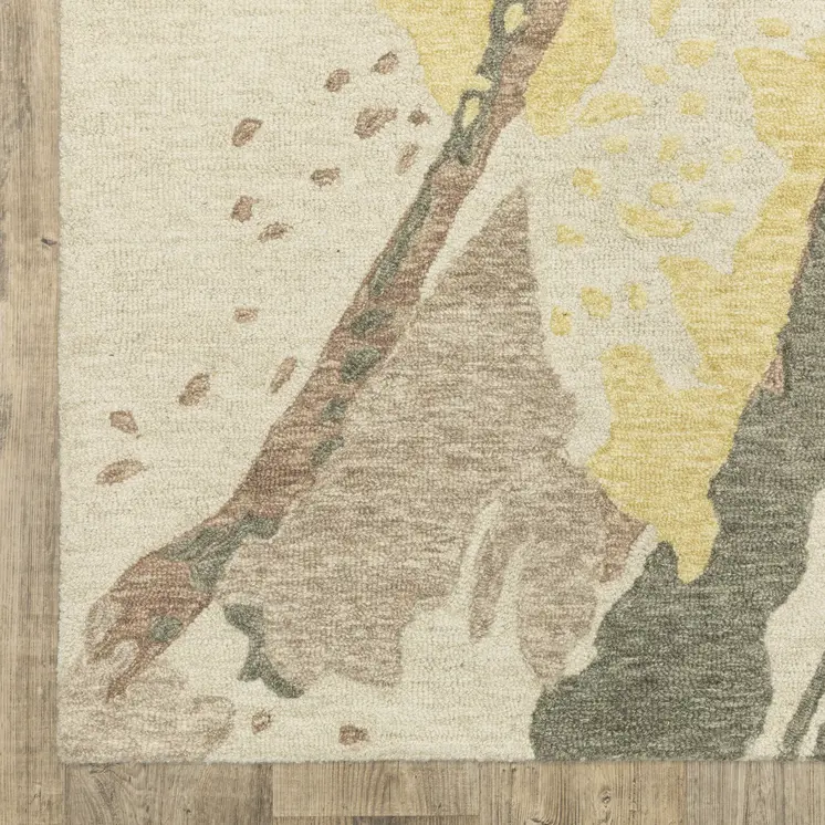 10' X 13' Beige And Yellow Wool Abstract Hand Tufted Area Rug