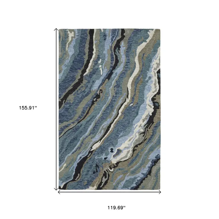 10' X 13' Blue And Teal Wool Abstract Hand Tufted Area Rug