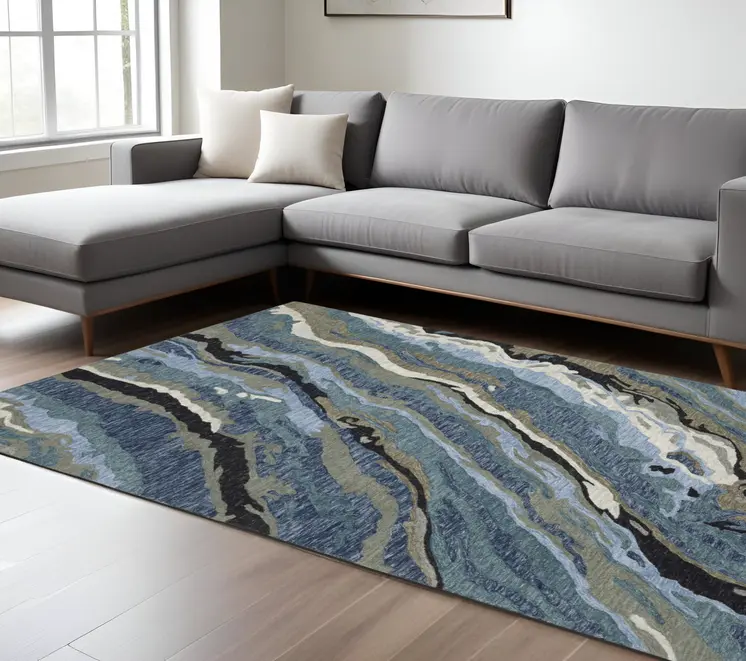 10' X 13' Blue And Teal Wool Abstract Hand Tufted Area Rug