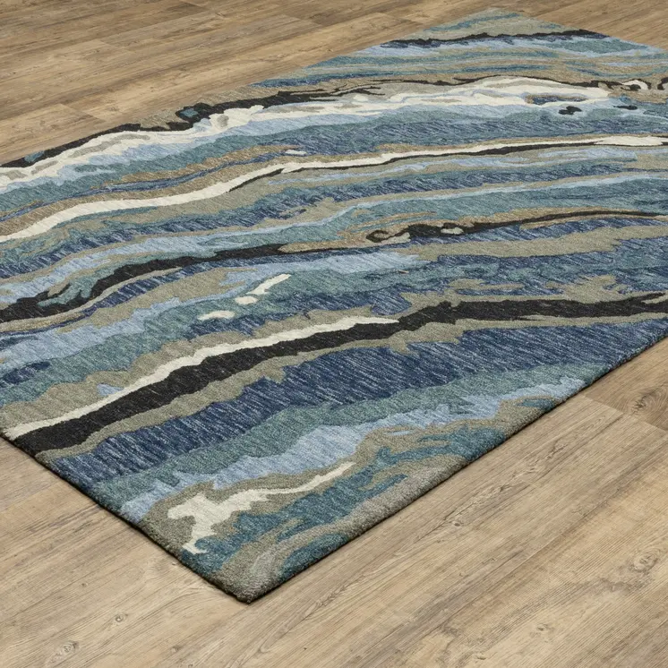 10' X 13' Blue And Teal Wool Abstract Hand Tufted Area Rug