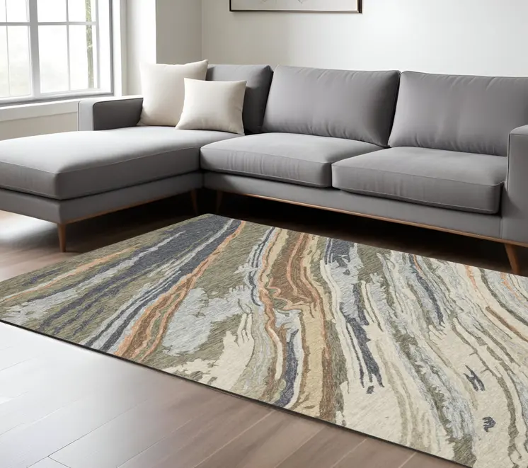 10' X 13' Gray And Blue Wool Abstract Hand Tufted Area Rug