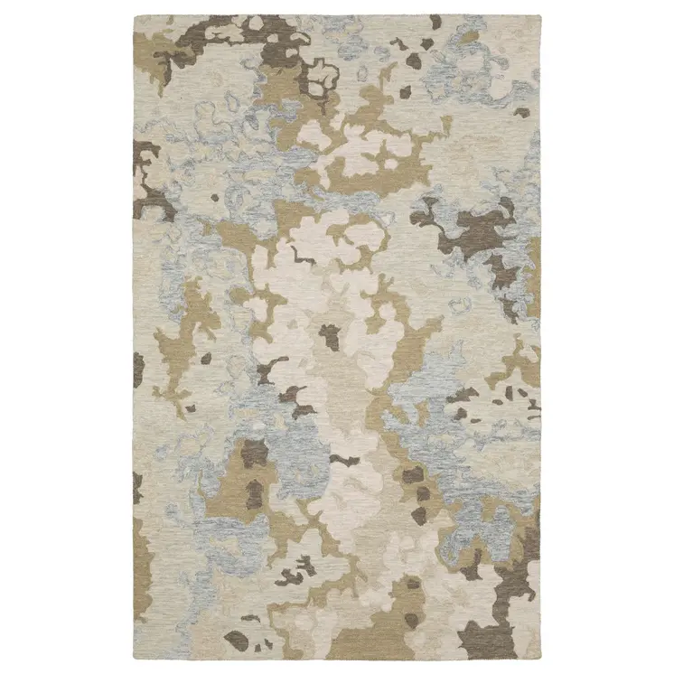 10' X 13' Beige And Blue Wool Abstract Hand Tufted Area Rug