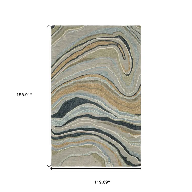 10' X 13' Gray And Blue Wool Abstract Hand Tufted Area Rug