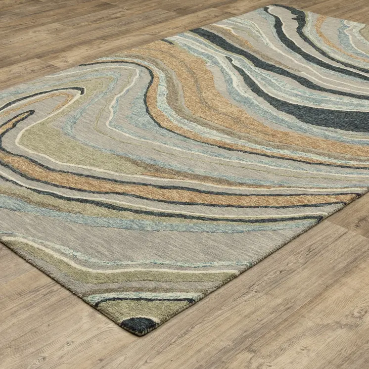10' X 13' Gray And Blue Wool Abstract Hand Tufted Area Rug