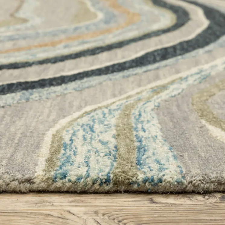 10' X 13' Gray And Blue Wool Abstract Hand Tufted Area Rug